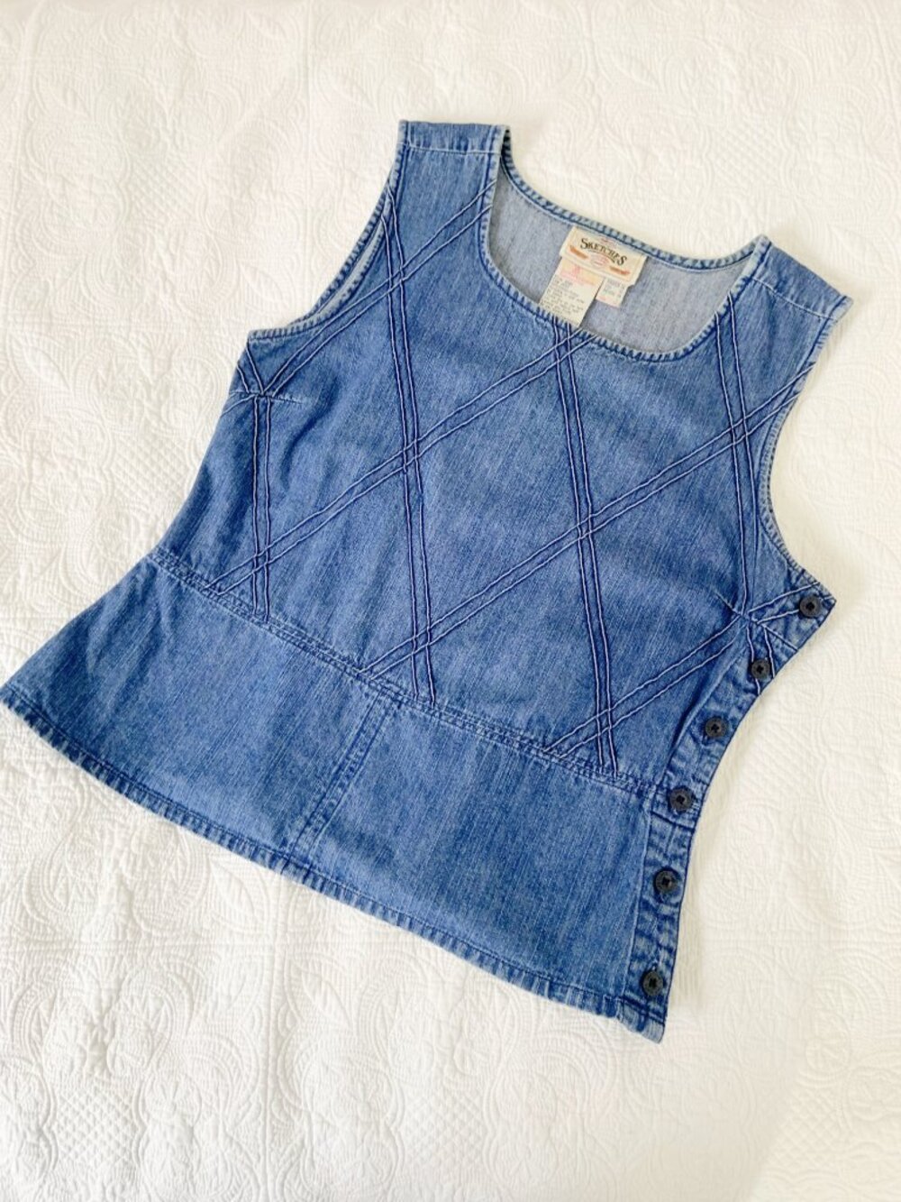 Vintage Sleeveless Denim Top with Side Seam Button Closure / size L-XL - Picture 3 of 11